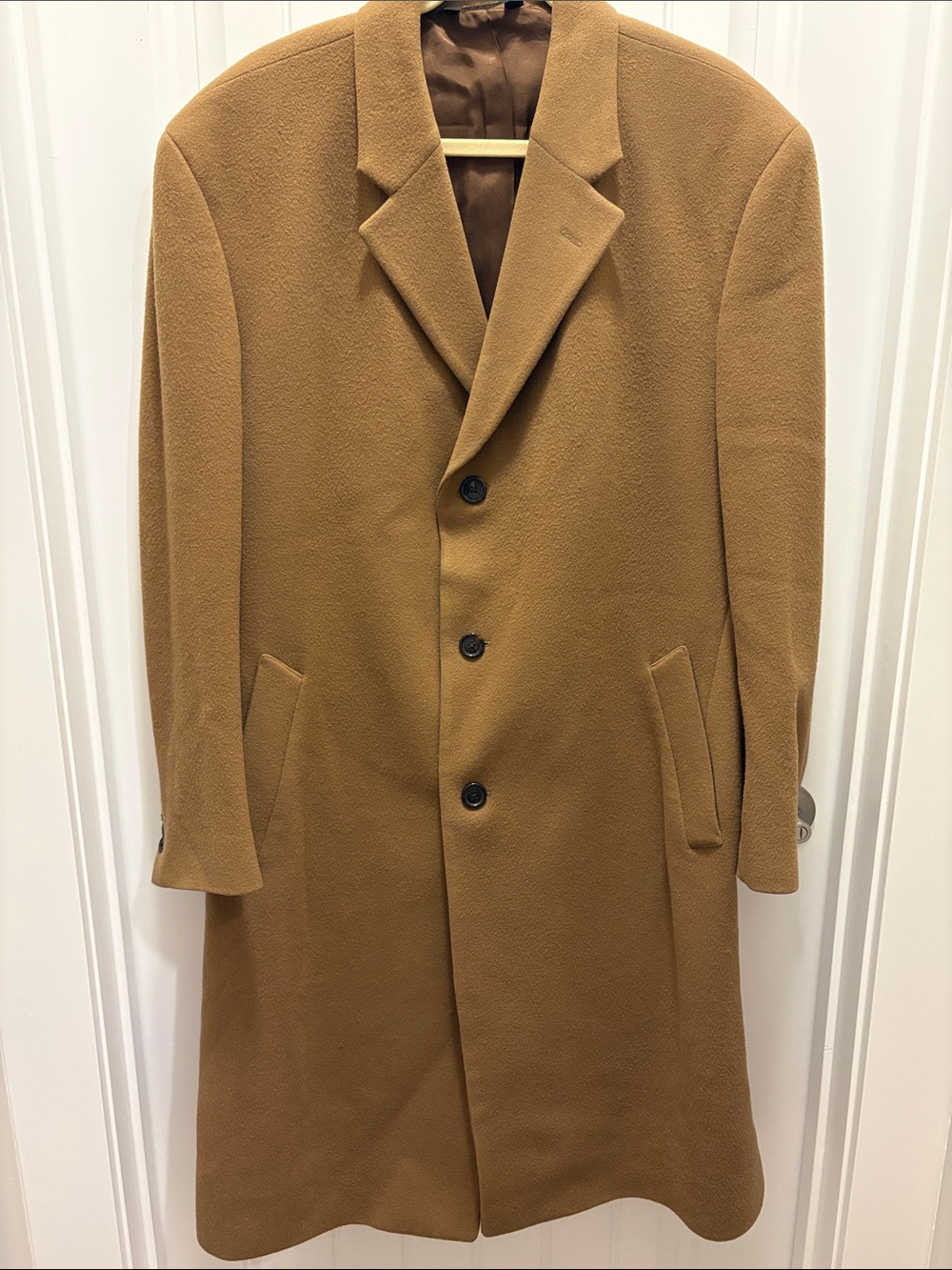 Jos A Bank Men’s 44R 100% Wool Camel Long Overcoat Topcoat Classic